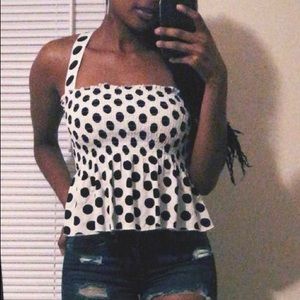 B&W Polka Dot Peplum Tank | Small